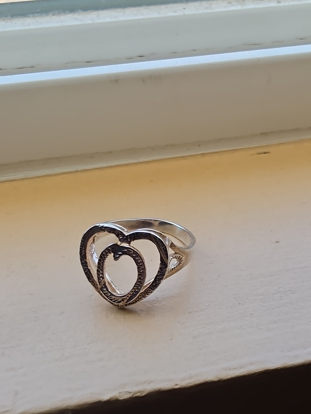 Vintage Sterling Silver Double Heart Ring in Silver